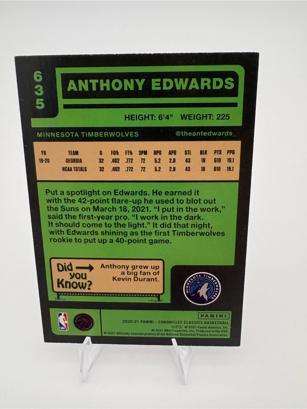 Anthony Edwards Timberwolves 4-Card Lot 🔥 Rookie & Inserts 🔥 Topps / Panini - Picture 3 of 9